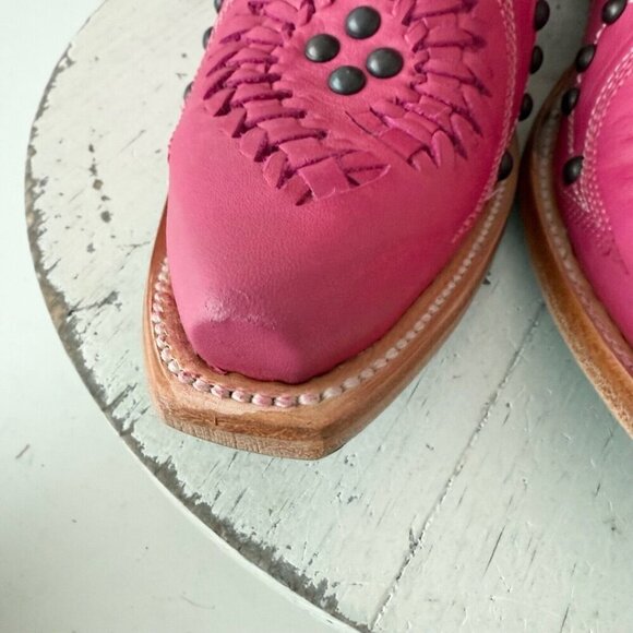 Lane COSSETTE Womens Cowboy Booties 6.5 Western Cowgirl Short Boots Pink Leather - Picture 7 of 12